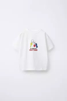 Футболка с принтом слогана ZARA, белый