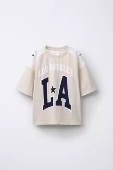 Футболка с принтом слогана ZARA, бежевый