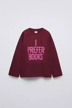 Футболка с принтом слогана ZARA, бордо