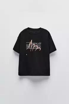 Футболка с принтом слогана ZARA, черный
