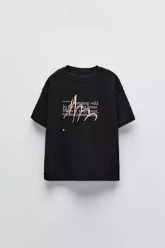 Футболка с принтом слогана ZARA, черный