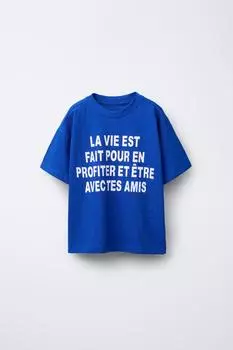 Футболка с принтом слогана ZARA, цвет Bluish