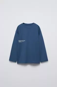 Футболка с принтом слогана ZARA, цвет duck blue