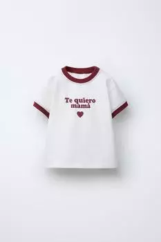 Футболка с принтом слогана ZARA, цвет Maroon