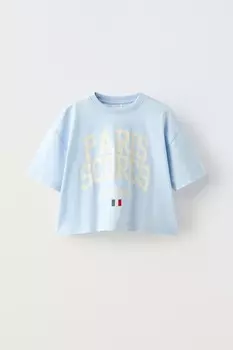 Футболка с принтом слогана ZARA, небесно-голубой