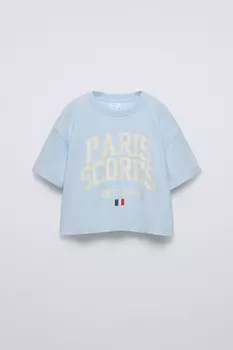 Футболка с принтом слогана ZARA, небесно-голубой