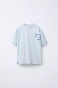 Футболка с принтом слогана ZARA, небесно-синий