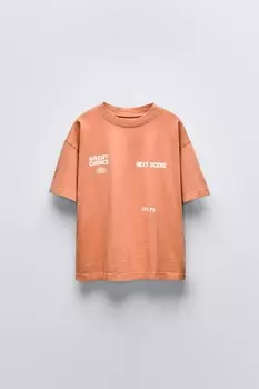 Футболка с принтом слогана ZARA, оранжевый