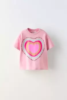 Футболка с принтом слогана ZARA, розовый