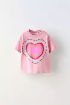 Футболка с принтом слогана ZARA, розовый