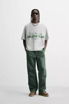 Футболка с принтом слогана ZARA, серый марл