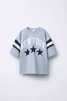 Футболка с принтом слогана ZARA, синий