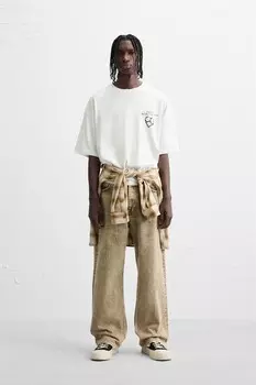 Футболка с принтом слогана ZARA, устрично-белый