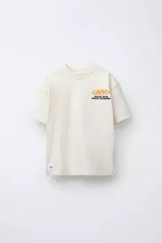 Футболка с принтом слогана ZARA, устрично-белый