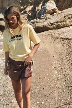 Футболка с принтом слогана ZARA, желтый