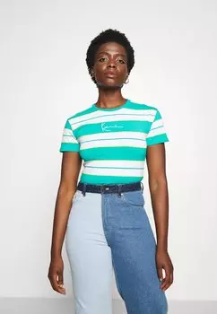 Футболка с принтом SMALL SIGNATURE STRIPE TEE Karl Kani, зеленый