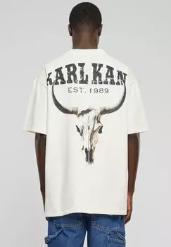 Футболка с принтом Small Signature Washed Heavy Skull Karl Kani, цвет off white