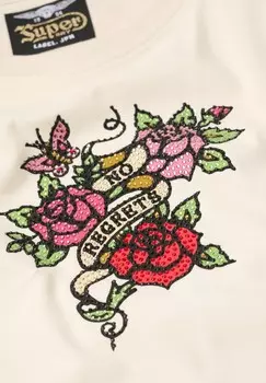 Футболка с принтом SMALL TATTOO RHINESTONE Superdry, кремовый