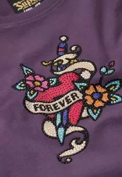 Футболка с принтом SMALL TATTOO RHINESTONE Superdry, фиолетовый