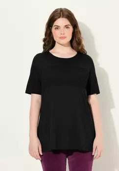 Футболка с принтом SMOCKED PANEL SHORT SLEEVE Ulla Popken, черный