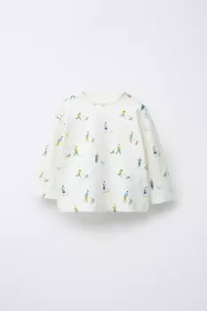 Футболка с принтом собаки ZARA, цвет Light ecru