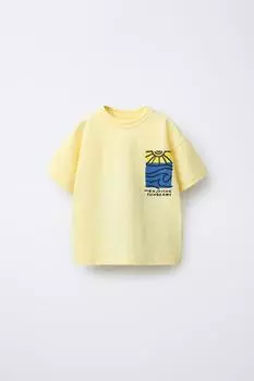 Футболка с принтом солнца и моря ZARA, желтый