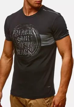 Футболка с принтом SOMMER RUNDHALS-AUSSCHNITT CASUAL KURZARM STRETCH Leif Nelson, черный