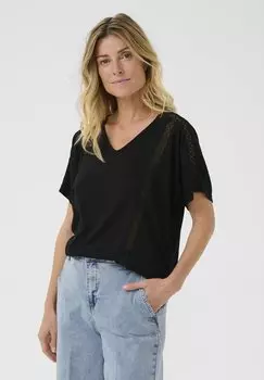 Футболка с принтом SONJA V-NECK Cream, черный