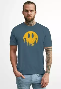 Футболка с принтом SONNE MOTIV LUSTIG SMILING FACE WALD FASHION STREETSTYLE Neverless, темно-синий деним