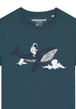 Футболка с принтом SPACEWHALE watapparel, бирюзовый