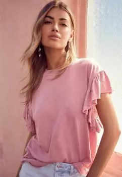 Футболка с принтом Sparkle Stud Sleeve Next, розовая