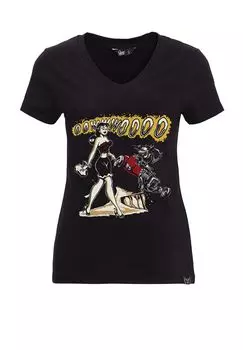 Футболка с принтом спереди и V-образным вырезом Оууууууу Queen Kerosin, черный