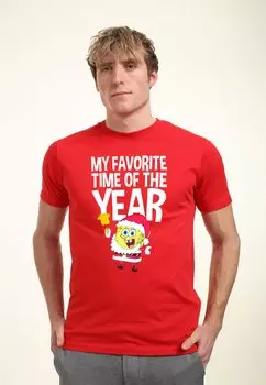Футболка с принтом SPONGEBOB SQUAREPANTS MY FAVORITE TIME OF THE YEAR Henry Tiger, красный