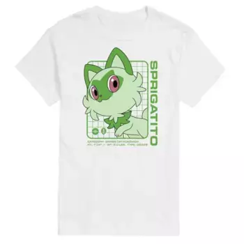 Футболка с принтом Sprigatito и статистикой покемона для больших размеров Licensed Character, белый