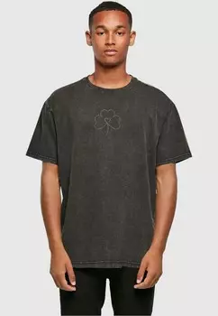 Футболка с принтом SPRING LEAF CLOVER FLOWER ACID WASHED HEAVY Merchcode, черный