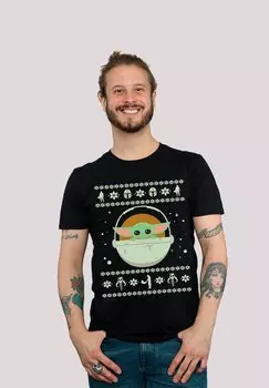 Футболка с принтом Star Wars The Mandalorian Baby Yoda Weihnachten Premium Krieg F4NT4STIC, черный