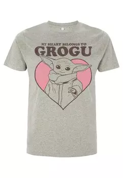 Футболка с принтом STAR WARS: THE MANDALORIAN MY HEART BELONGS TO GROGU UNISEX Star Wars, цвет Mottled Light Grey