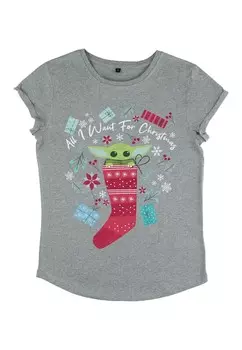 Футболка с принтом STAR WARS: THE MANDALORIAN ALL I WANT FOR CHRISTMAS Star Wars, серый