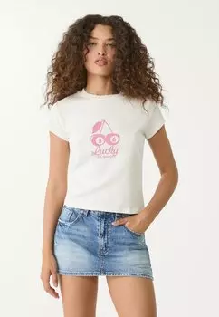Футболка с принтом Stradivarius, кремовый