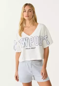 Футболка с принтом Stradivarius, светло-голубой