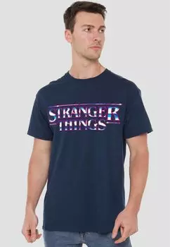 Футболка с принтом STRANGER THINGS CHROME METAL LOGO Cotton Soul, синий