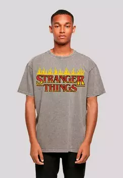 Футболка с принтом STRANGER THINGS FIRE LOGO NETFLIX TV SERIES F4NT4STIC, серый