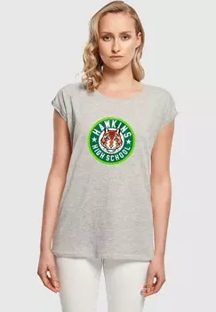 Футболка с принтом STRANGER THINGS HAWKINS TIGER CIRCLE ABSOLUTE CULT, светло-серый