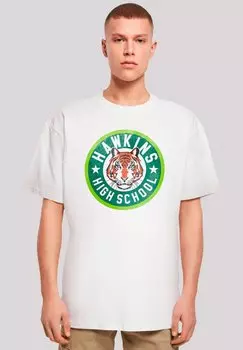 Футболка с принтом STRANGER THINGS HAWKINS TIGER CIRCLE NETFLIX TV SERIES F4NT4STIC, белый