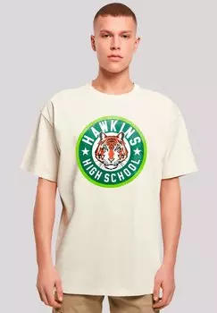 Футболка с принтом STRANGER THINGS HAWKINS TIGER CIRCLE NETFLIX TV SERIES F4NT4STIC, песочный