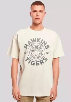 Футболка с принтом STRANGER THINGS HAWKINS TIGER NETFLIX TV SERIES F4NT4STIC, песочный