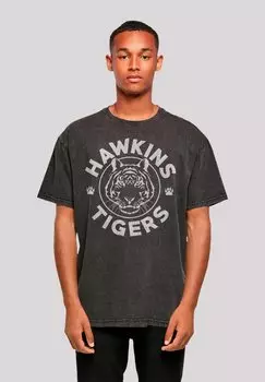 Футболка с принтом STRANGER THINGS HAWKINS TIGER NETFLIX TV SERIES F4NT4STIC, черный