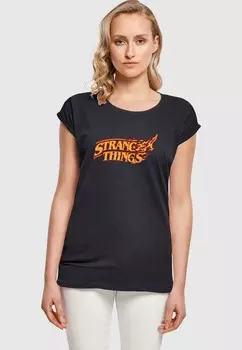 Футболка с принтом STRANGER THINGS LOGO BREAKING ABSOLUTE CULT, темно-синий