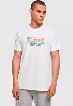 Футболка с принтом STRANGER THINGS RAINBOW DOT LOGO ABSOLUTE CULT, белый
