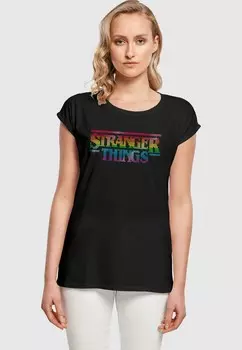 Футболка с принтом STRANGER THINGS RAINBOW DOT LOGO ABSOLUTE CULT, черный